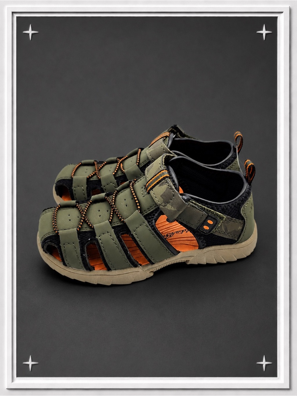 Olive/Orange "Edmund T" Closed-Toe Strappy Outdoor Sandals | Kid's 10 NWT